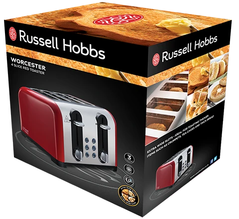 Russell Hobbs Worcester Red Toaster - 4 Slice 7 Russell Hobbs Worcester Red Toaster - 4 Slice - Image 5