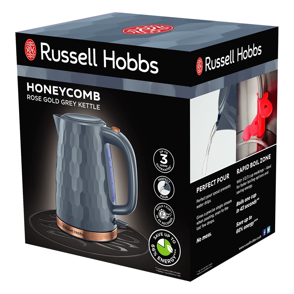 Russell Hobbs Honeycomb Kettle Grey with Rose Gold 10 Russell Hobbs Honeycomb Kettle Grey with Rose Gold - Image 8