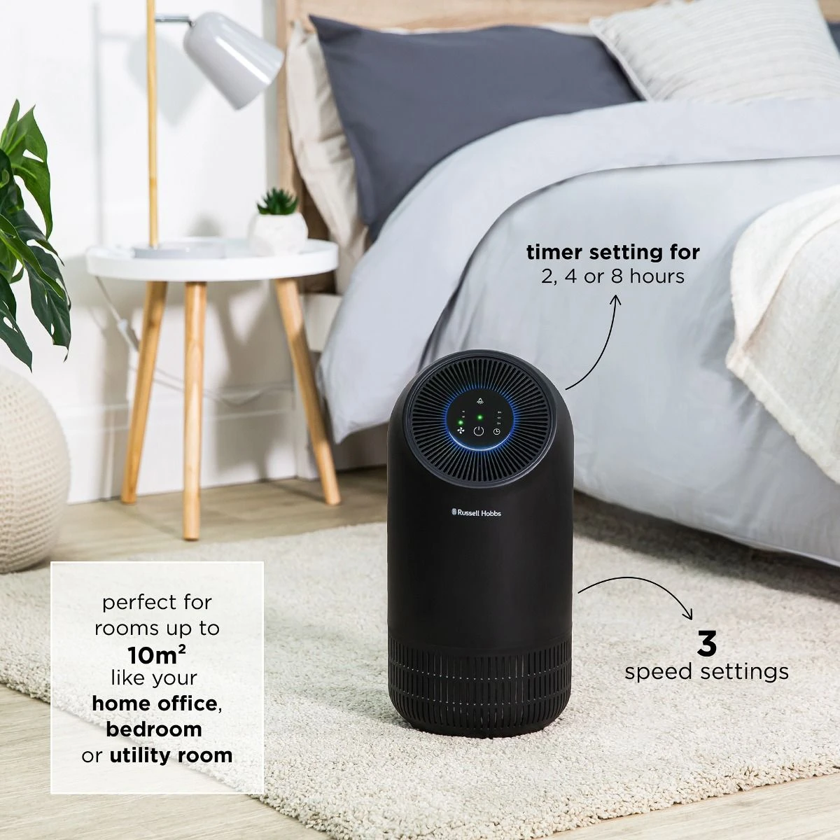 rhap1001b_lifestyle_2000px_02.jpg Russell Hobbs Clean Air Compact Air Purifier with Touch Control Black -Deals Russell Hobbs Store