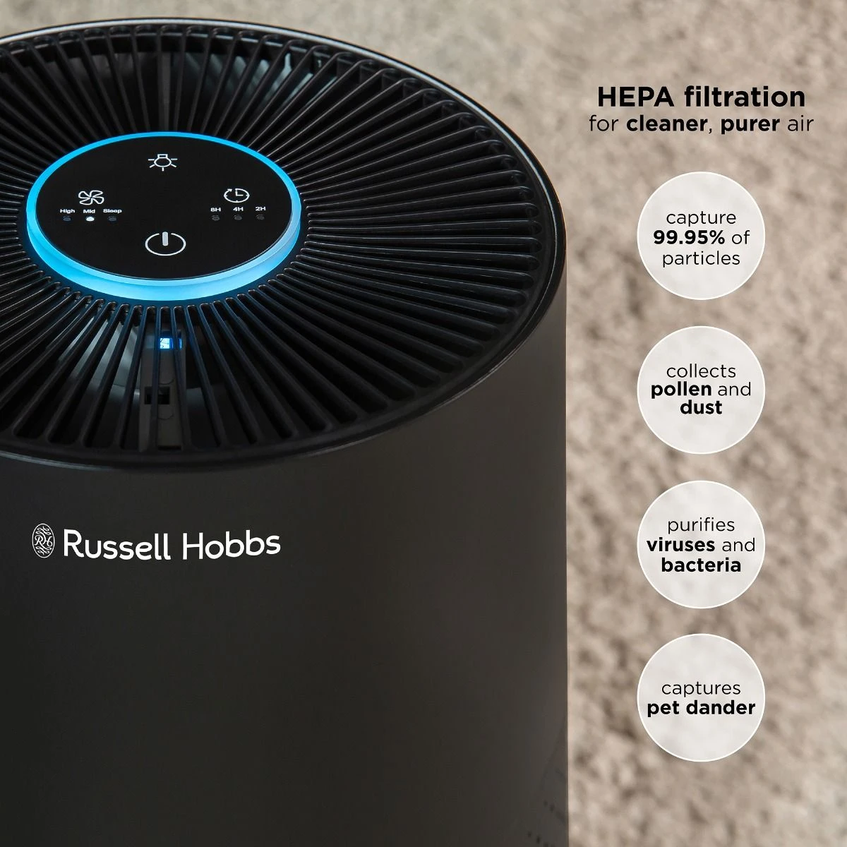 Russell Hobbs Clean Pro Air Purifier in Black with H13 HEPA Filter 4 Russell Hobbs Clean Pro Air Purifier in Black with H13 HEPA Filter - Image 3