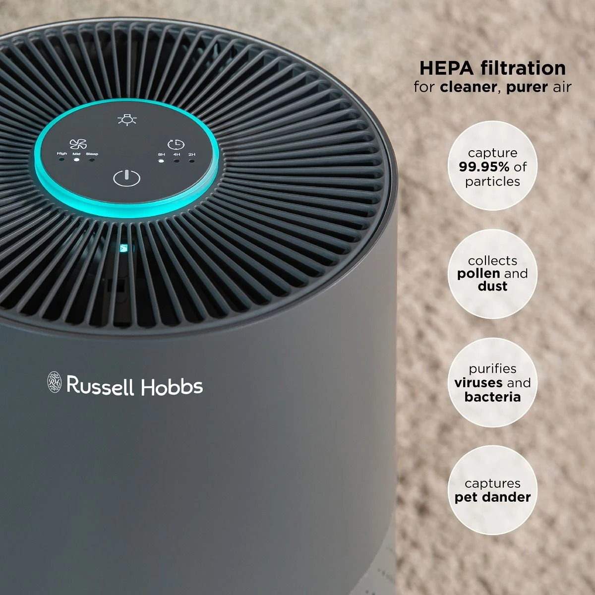 Russell Hobbs Clean Pro Air Purifier in Grey with H13 HEPA Filter 5 Russell Hobbs Clean Pro Air Purifier in Grey with H13 HEPA Filter - Image 3