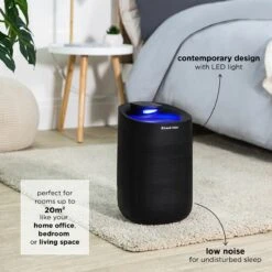 Russell Hobbs 1L Fresh Air Pro Compact 2 in 1 Black Dehumidifier & Air Purifier -Deals Russell Hobbs Store rhdh1101b lifestyle 2000px 02