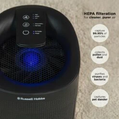 Russell Hobbs 1L Fresh Air Pro Compact 2 in 1 Black Dehumidifier & Air Purifier -Deals Russell Hobbs Store rhdh1101b lifestyle 2000px 03