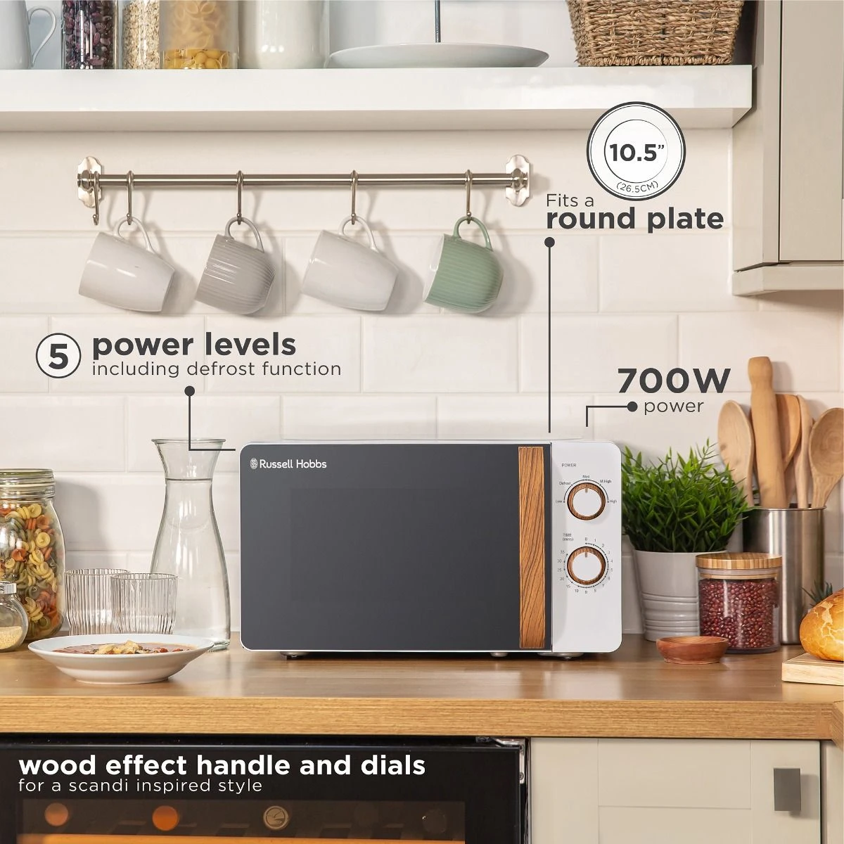17 Litre Scandi White Manual Microwave with Wood Effect 3 17 Litre Scandi White Manual Microwave with Wood Effect - Image 2