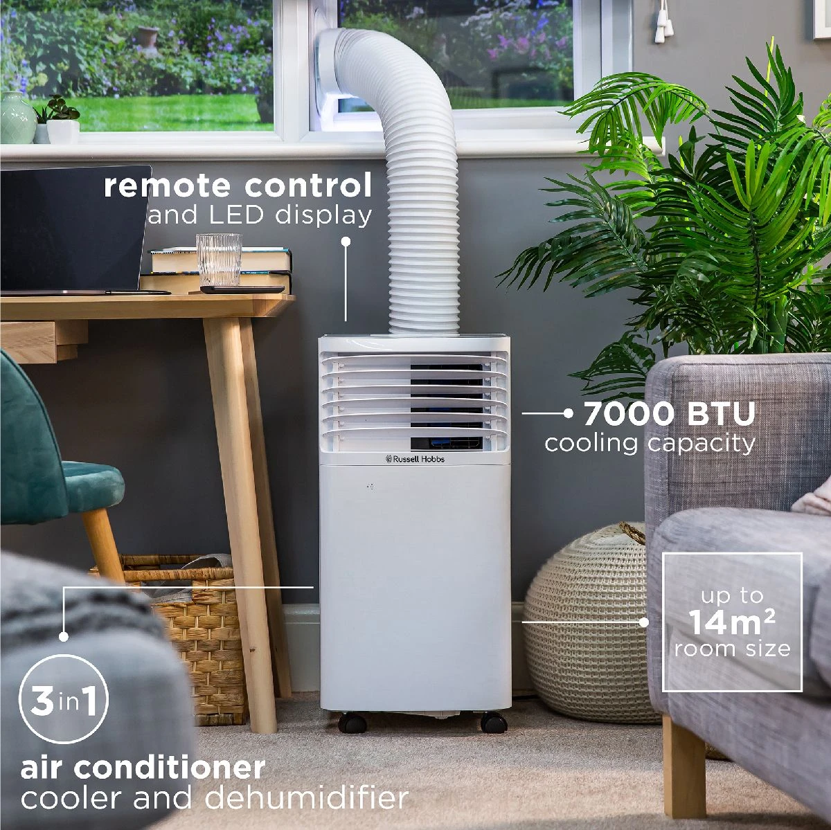 Russell Hobbs 3 IN 1 PORTABLE AIR CONDITIONER, DEHUMIDIFIER & AIR COOLER 7000 BTU 4 Russell Hobbs 3 IN 1 PORTABLE AIR CONDITIONER, DEHUMIDIFIER & AIR COOLER 7000 BTU - Image 2