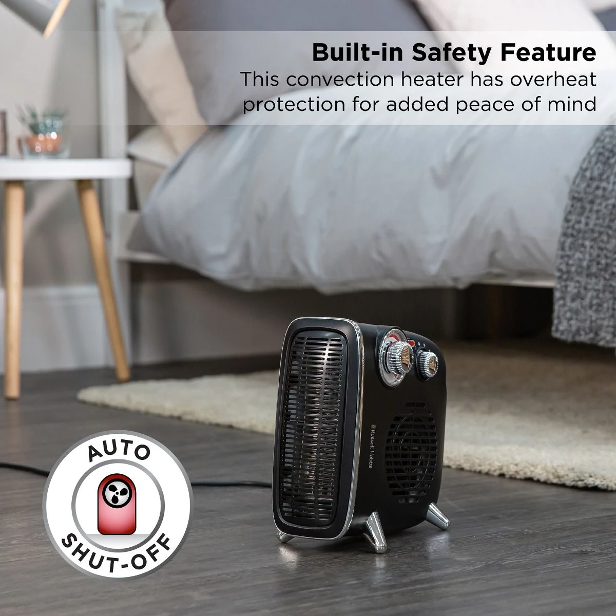 Russell Hobbs Retro 1.8kW Horizontal/Vertical Black Fan Heater 8 Russell Hobbs Retro 1.8kW Horizontal/Vertical Black Fan Heater - Image 6