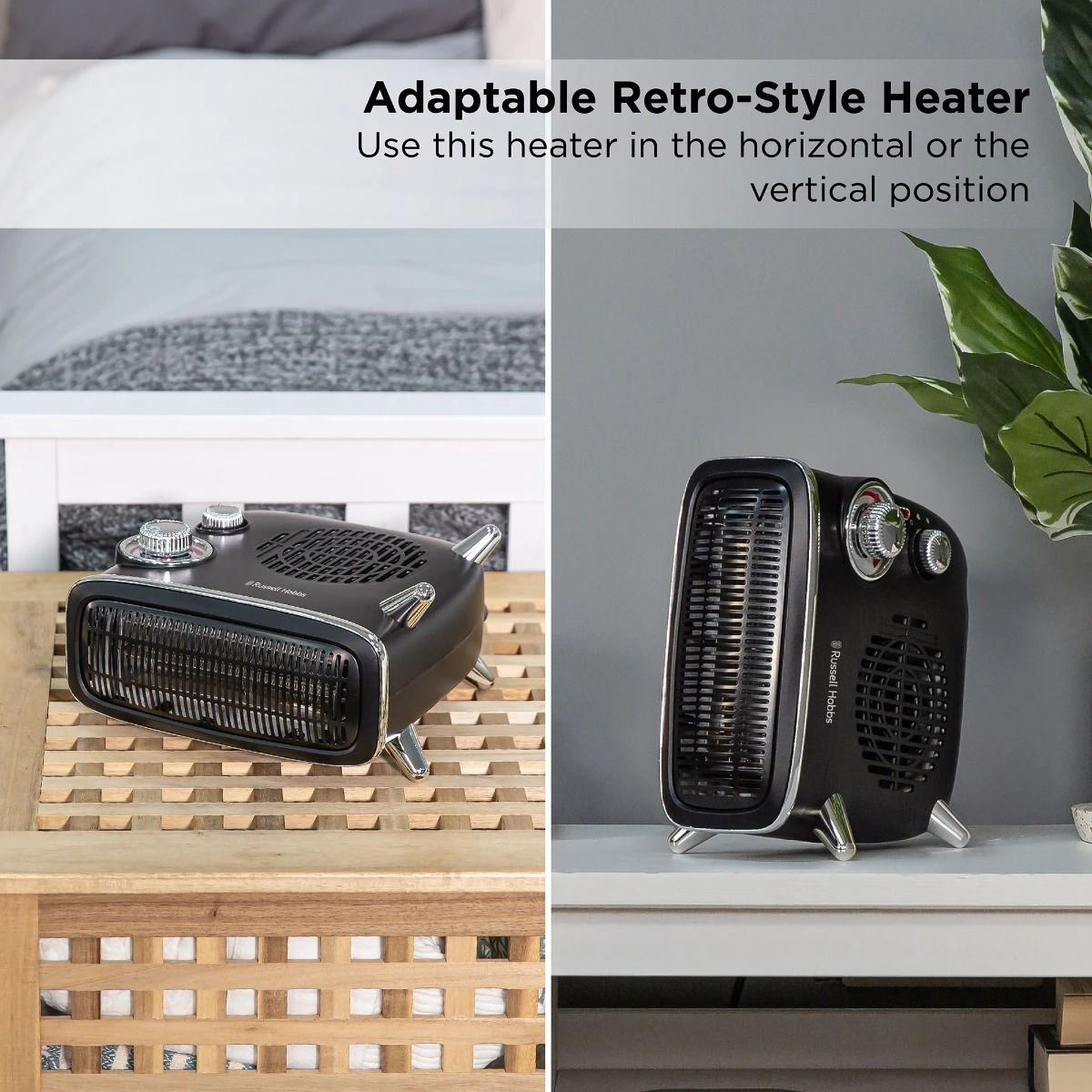 Russell Hobbs Retro 1.8kW Horizontal/Vertical Black Fan Heater 6 Russell Hobbs Retro 1.8kW Horizontal/Vertical Black Fan Heater - Image 4